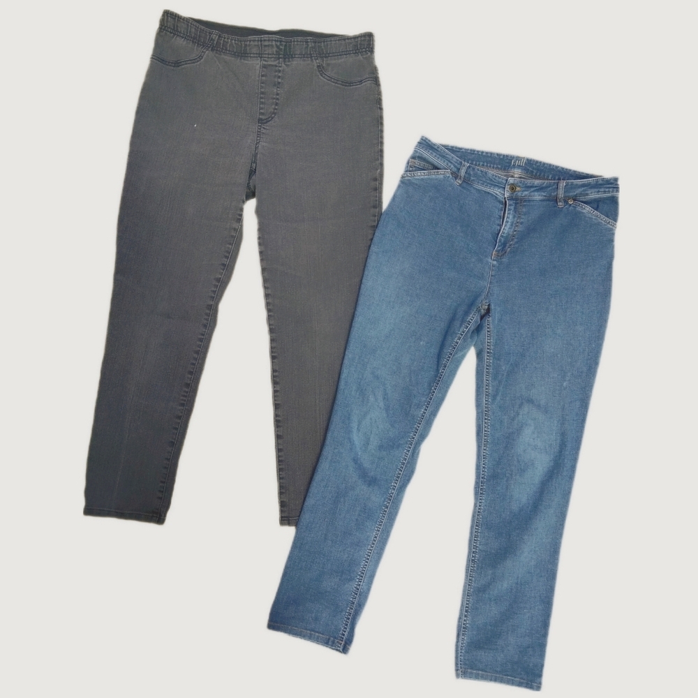 Bundle of 2 J.Jill Womens Stretch Blue Jeans + Chicos Dark Wash Pull On Pants